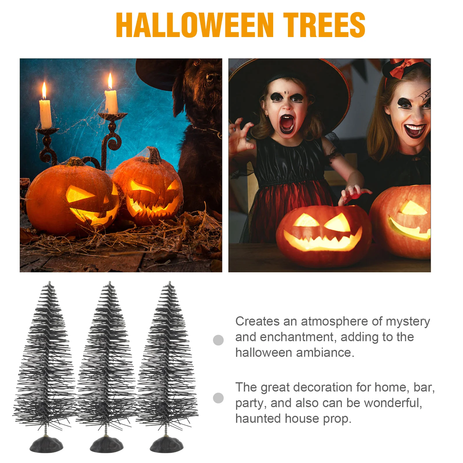 

10pcs Black Small Tree Decorations Halloween Mini Pine Resin Models Spooky Trees For Party Haunted House Props Fake Trees