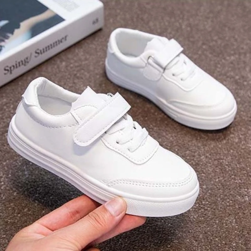 Children White Sneakers Pu Leather Breathable School Kids Casual Shoes Fashion All-match 25-36 Anti-slip Boys Girls Board Shoe