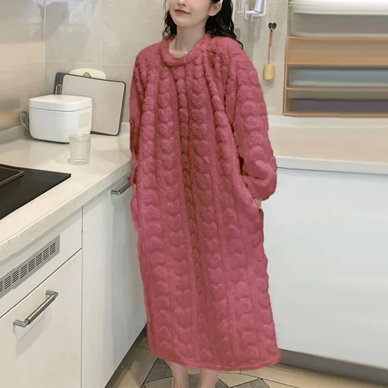 

Autumn Winter Women Nightdress Thicken Warm Ladies Flannel Nightgowns Comfortable Sleepshirts Female Casual Loose Home Clothes