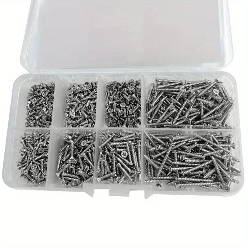 Box of 560 Self-Tapping Wood Screw Set - Includes 8 Different Sizes of M2 Flat Metal Screw Classification Kit