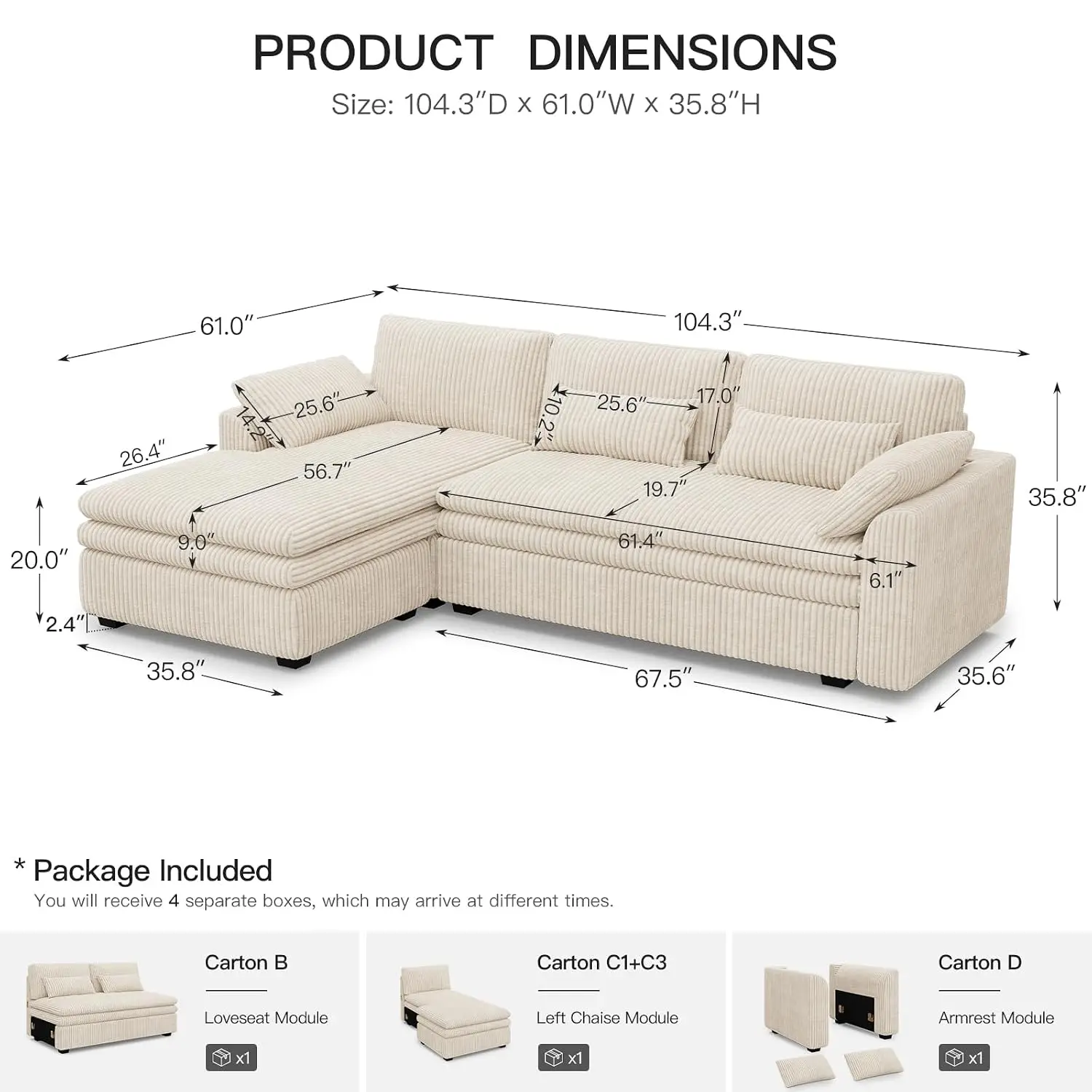 Belffin Modular Sectional Sofa with Deep Chaise 104