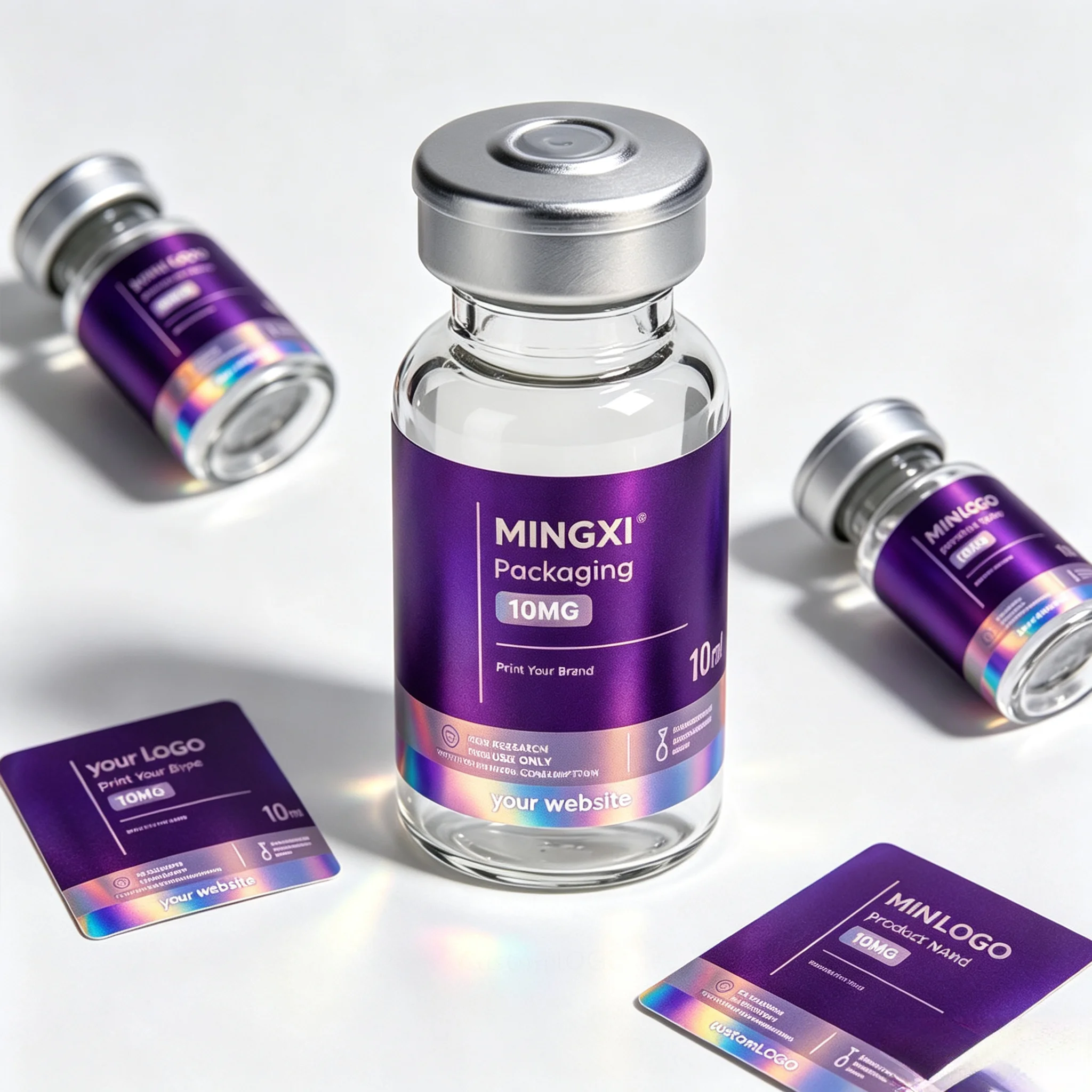 Waterproof & High Temp Resistant Precision Print Self‑Adhesive Labels for Peptide Injectable Health Supplement Glass Vials