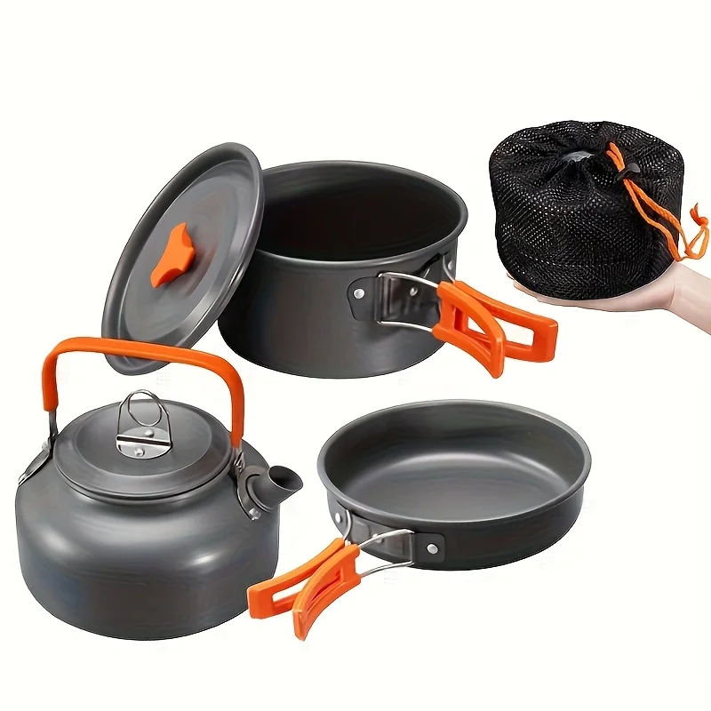 Ultra Portable Camping Cookware Set Outdoor Cookware 3pcs Set Camping Pot+frying Pan+kettle Hiking Picnic Equipment