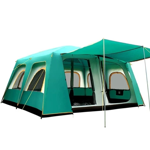 

New Outdoor 8-12 People Double Rain And Sun Protection Family Road Trip Picnic Camping Two Rooms Tent