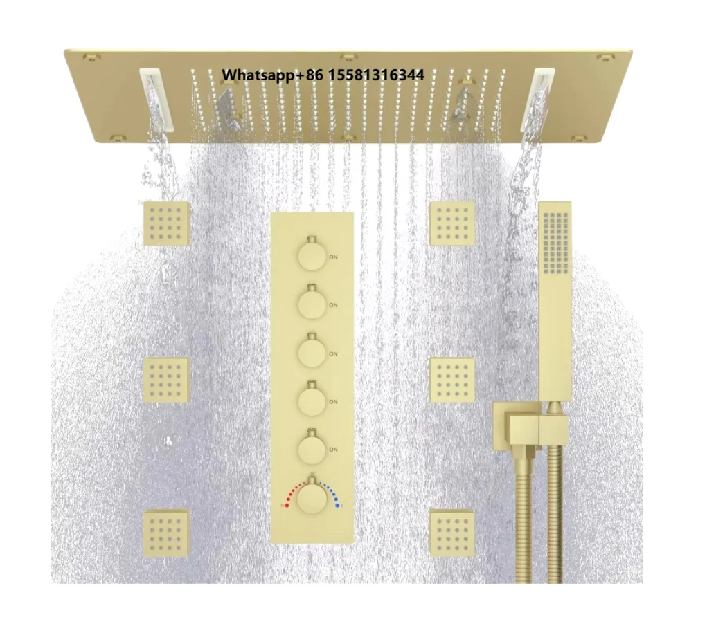 Concealed LED Rainfall Thermostatic Shower Set Ceramic Valve Jet Massage Wall-Mounted Stainless Steel Hand Shower Mixer Faucet