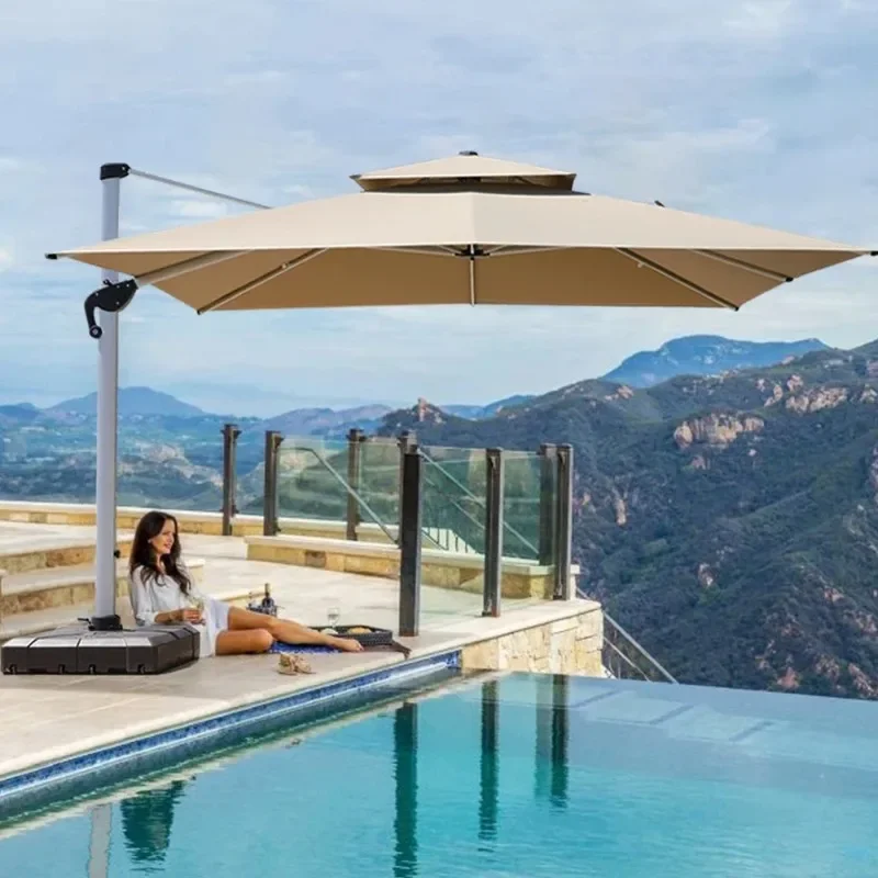 【من الصين】y مظلة كبيرة حديقة الفناء 2.5/3/3.5/4 متر مظلة مربعة led مظلة ناتئ 9ft مظلات شاطئ مقاومة للرياح كاملة