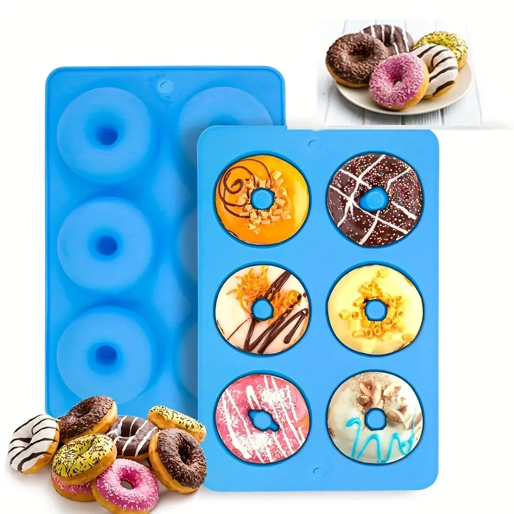 Molde de silicona antiadherente para hacer rosquillas, 1/2 piezas, 6 agujeros, para hornear, repostería, Chocolate, pastel, postre, para fiesta de cumpleaños y Navidad