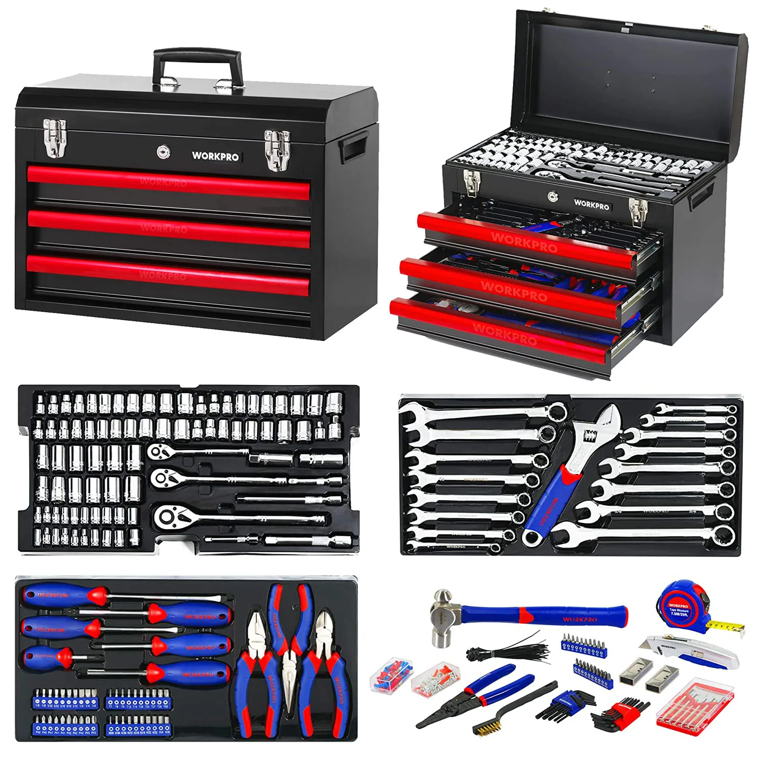 

WORKPRO 408 Piece Mechanics Tool Set Socket Wrench Set With Heavy Duty Metal Box