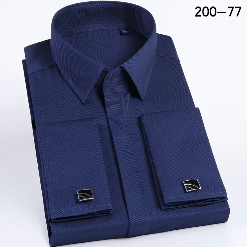 Heren Frans manchetknoopoverhemd met lange mouwen, slim fit, verborgen knopen, effen kleur, high-end trouwjurk, formeel heren