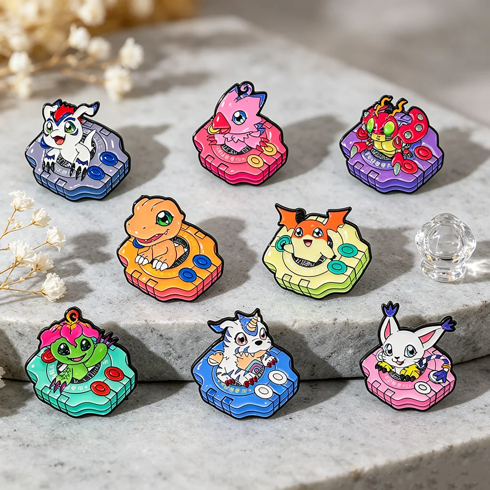 Cartoon Retro Game‑Inspired Hard Enamel Pins 8styles Monster Figure Metal Lapel Brooch Badges Decorative Pins for Backpacks