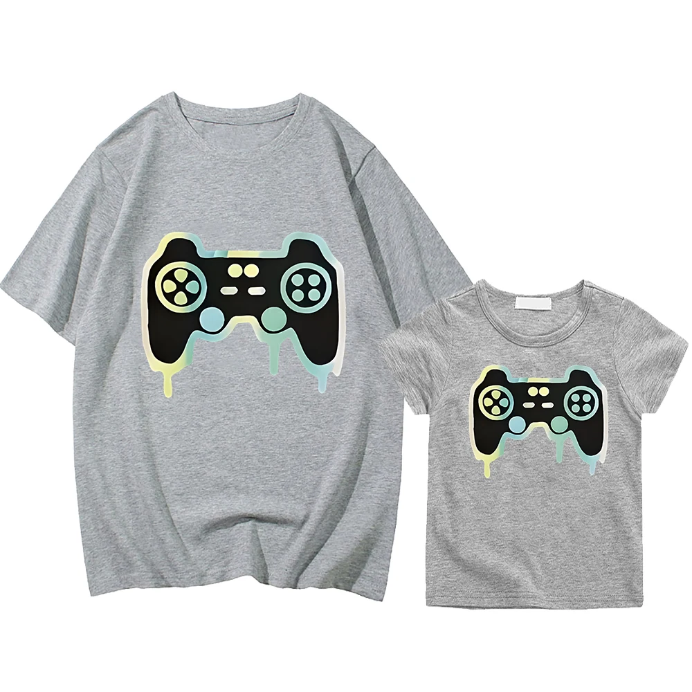 

gamepad printing mom and daughter matching clothes Men women 100%Cotton Short t shirt for kids boy 10years girls anime Tops y2k