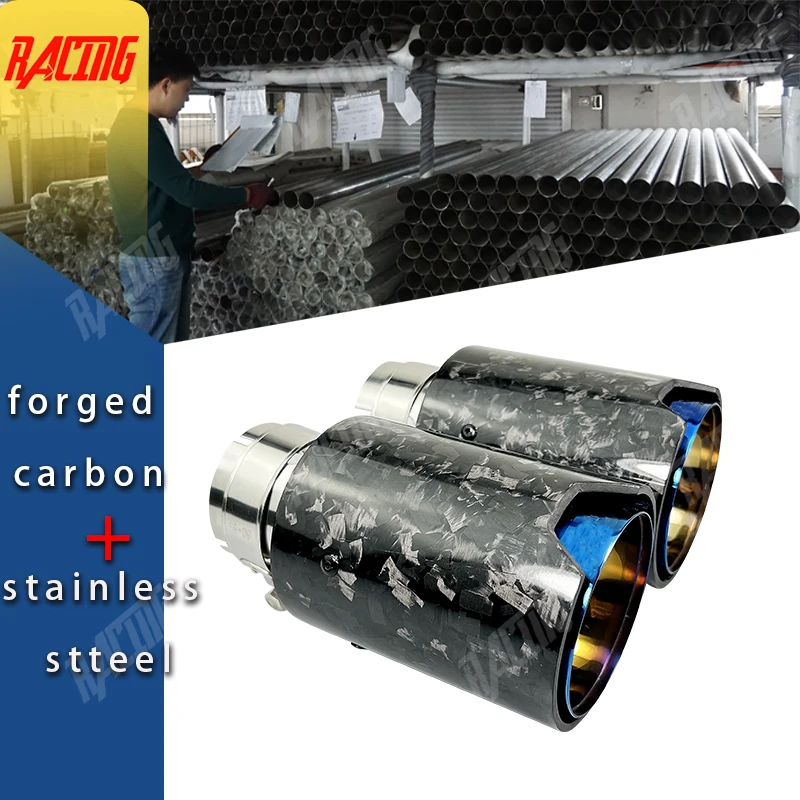 1 PCS Exhaust Tip Universal Burnt Blue Stainless High Quality Carbon Fiber Fit for Car Muffler Pipe Modified