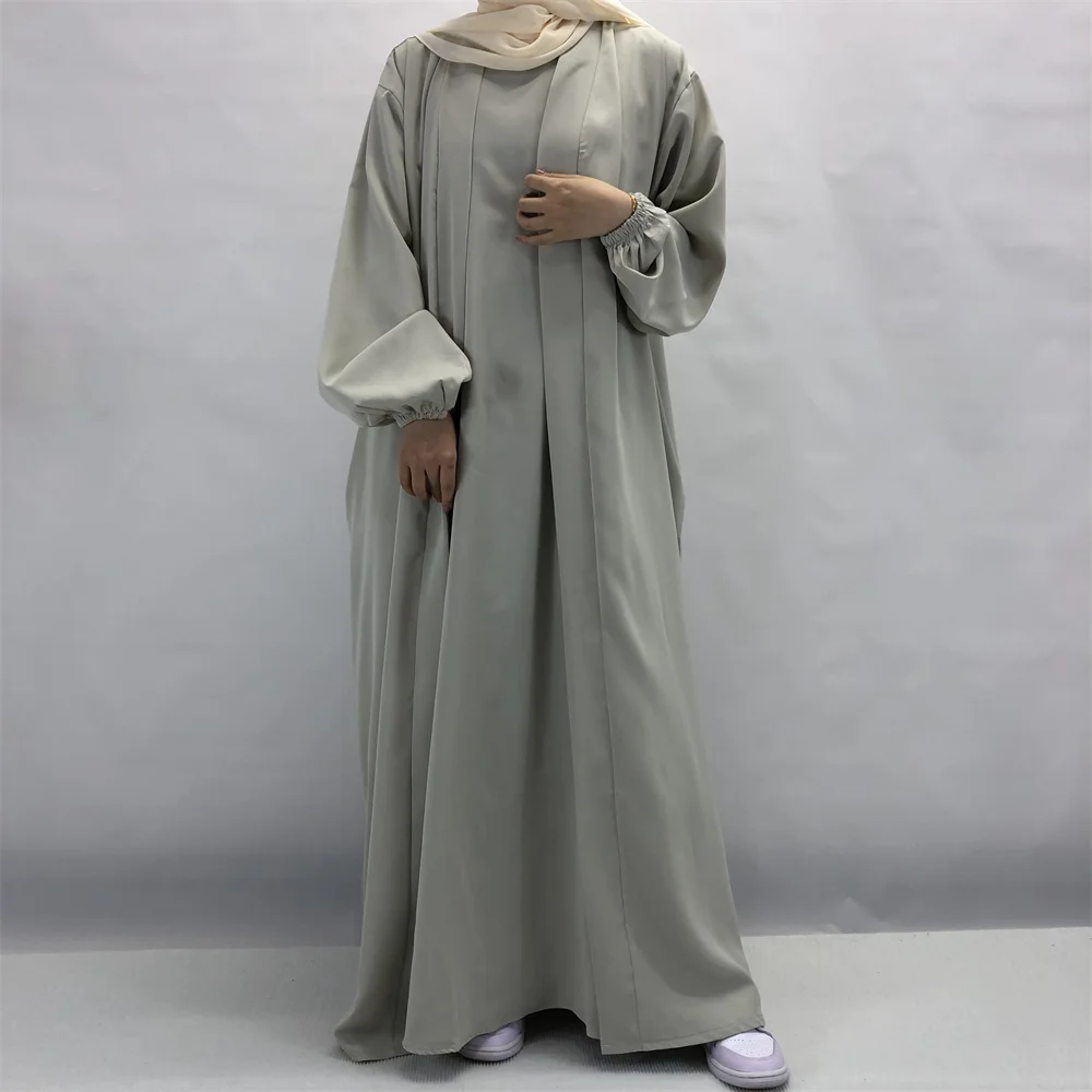 Dropshipping Nida 2 Piece Abaya Set Kimono Match Inner Slip Islamic Clothing Dubai Muslim Women Maxi Dresses with Belt Pockets