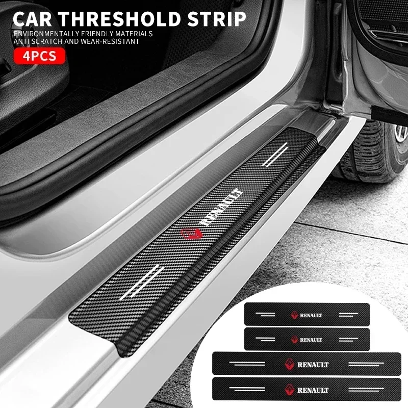 4PCS Carbon Fiber Car Sticker Auto Door Threshold Waterproof For Renault Megane 2 3 5 Duster Logan Clio 4 Scenic 2 Captur