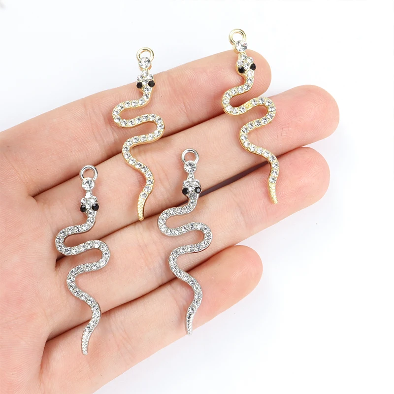 10Pcs Fashion Trend Crystal Snake Shape Charm Alloy Personality Punk Style Personality DIY Necklace Earrings Jewelry Accessories