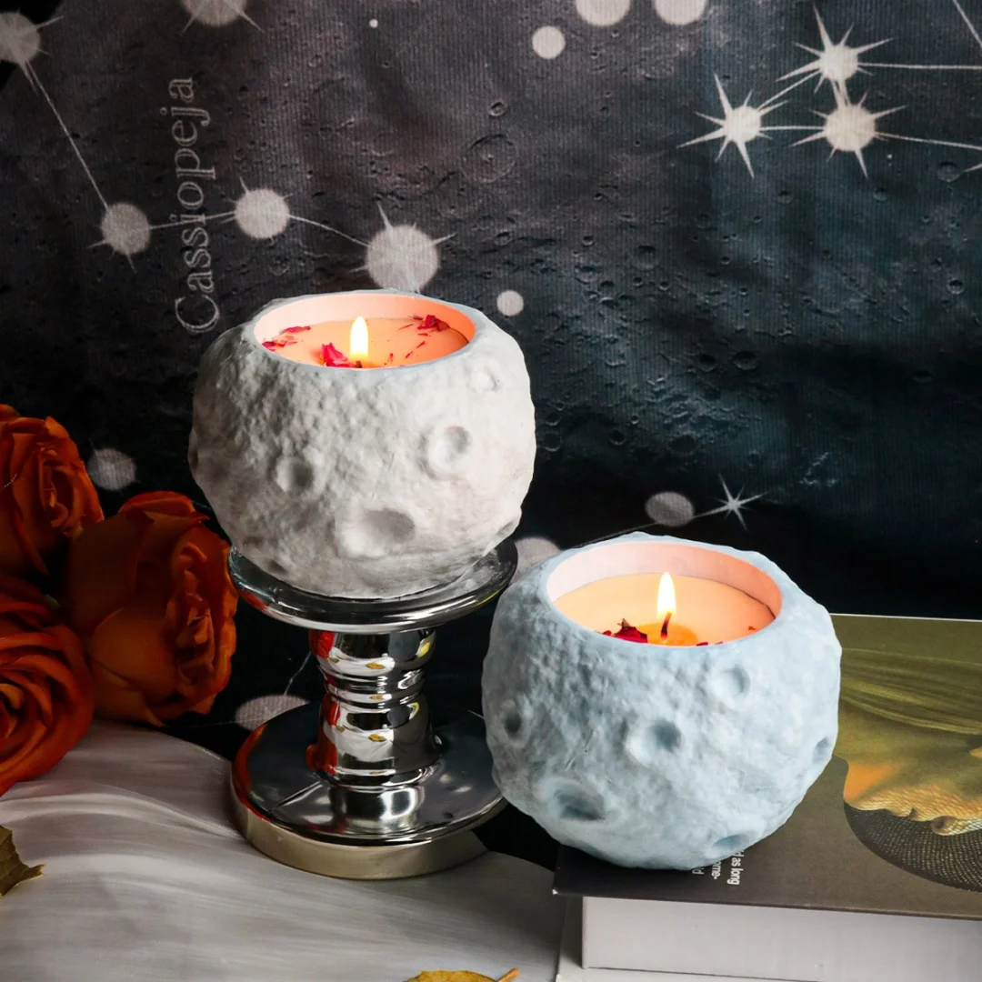 Moon Shape Aromatherapy Gypsum Candle Container Mold Planet Cement Candle Holder Decoration Plaster Storage Box Moulds