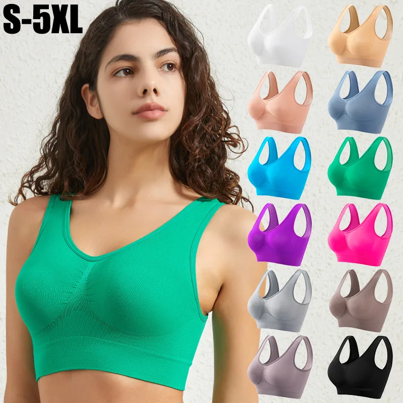 Women's Seamless Push-Up Bra Sports Bralette Non-wire Crop Top Solid Sexy Lingerie No-Pads Breathable Plus Size Tank Bra S-5XL