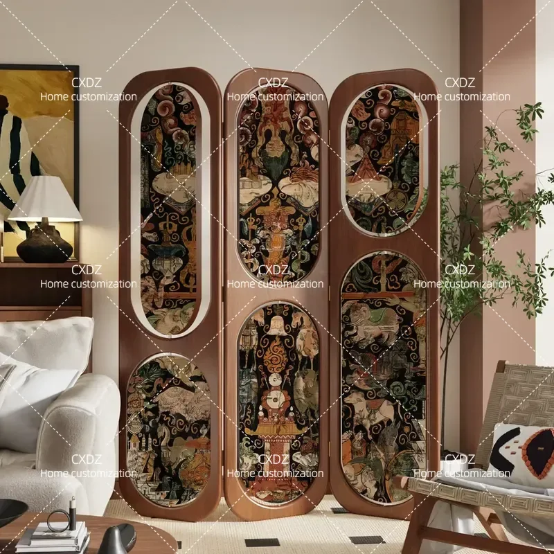 Medieval Round Hole Screen Hollow Partition Background Wall Modern Simple Shielding Foldable Mobile Home Partition