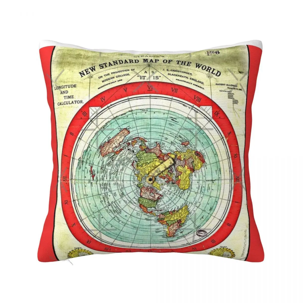 Gleason 1892 Flat Earth Map Research Decoration Cushions Cover Room Decorating Items Pillow Case Pillow Cover