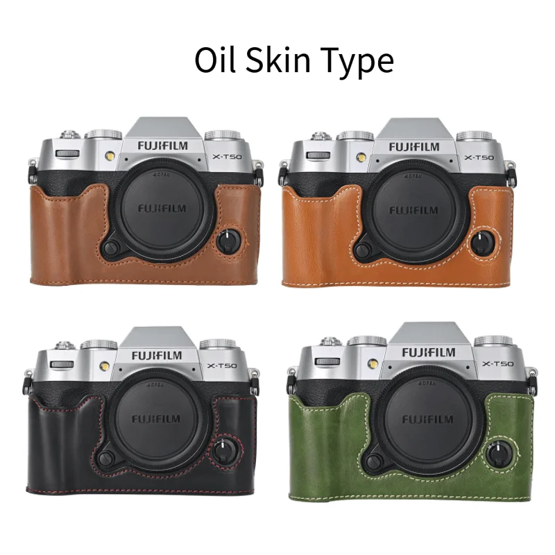 PU Leather Camera Case Cover For Fujifilm XT50 FUJI X-T50 Half Body Video Bag