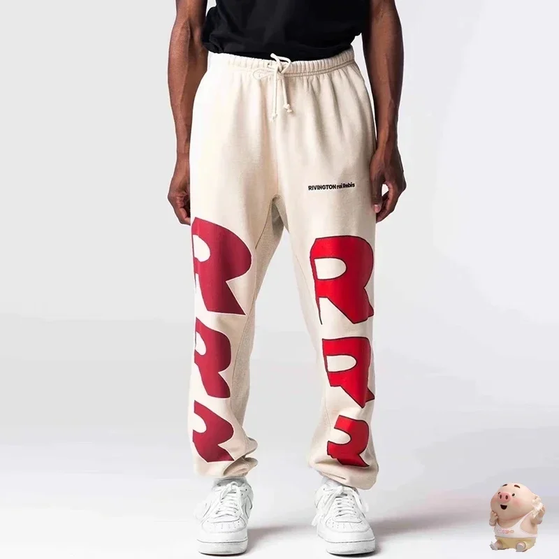 

RRR123 Sweatpants Men Women Classic Logo Print Pants Jogger Drawstring Gray Trousers With Tags Hip Hop