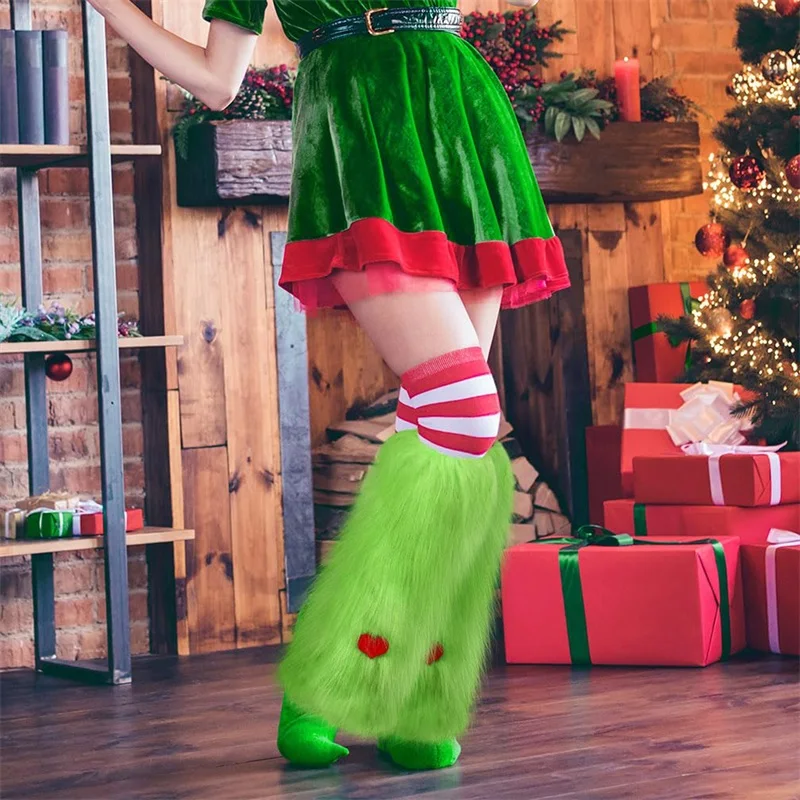 

Women Faux Fur Furry Leg Warmers Winter Knee Length Boot Cuffs Cover Cosplay Santa Christmas Costume Heart Y2k Accessories