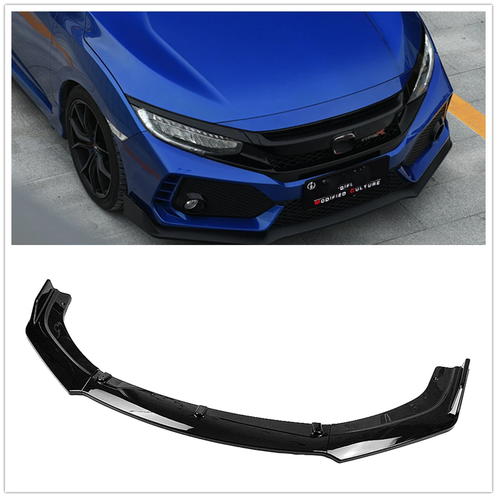 

Front Bumper Spoiler Lip For Honda Civic X FC FK 10th Gen 2016-2020 4 Door Sedan Gloss Black/Carbon Fiber Look Blade Splitter