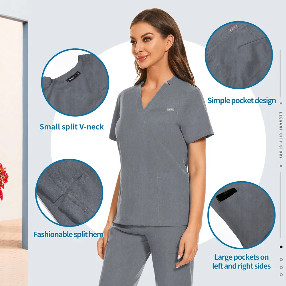 Camicia Unisex con scollo a V dentista scrub Top salone di bellezza uniforme medico infermiere Top ospedale lavoro camicetta Lab Unifrom