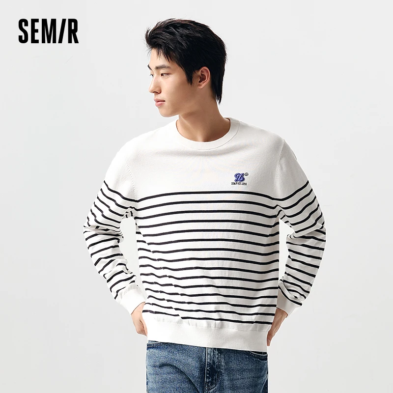 Semir 2024 Sweater Men Spring Fashion Trend Exquisite Embroidered Sweater Daily Simple Casual Commuting Pullover Tops Men