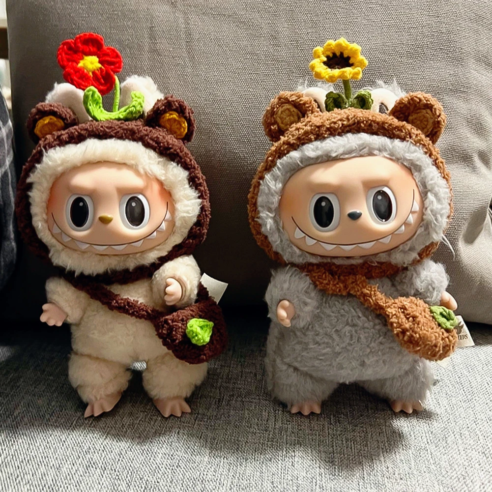 15/17 cm Labubu Pop Accessoires Zonnebloem Rode Bloem Hartslag Macaron Kleding