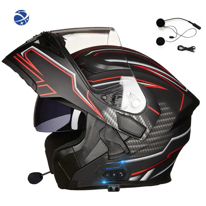 Motorcycle multifunctional full face flip up wireless/blue-t00th dual lens smart blue tooth helmet with microphone