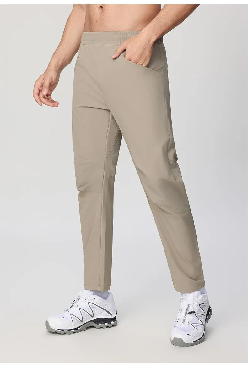 بنطال رياضي رجالي سريع الجفاف كاجوال مستقيم مناسب مع جيب بسحاب رفيع للاستخدام الخارجي، تصميم بخصر مطاطي لراحة ركوب الدراجات