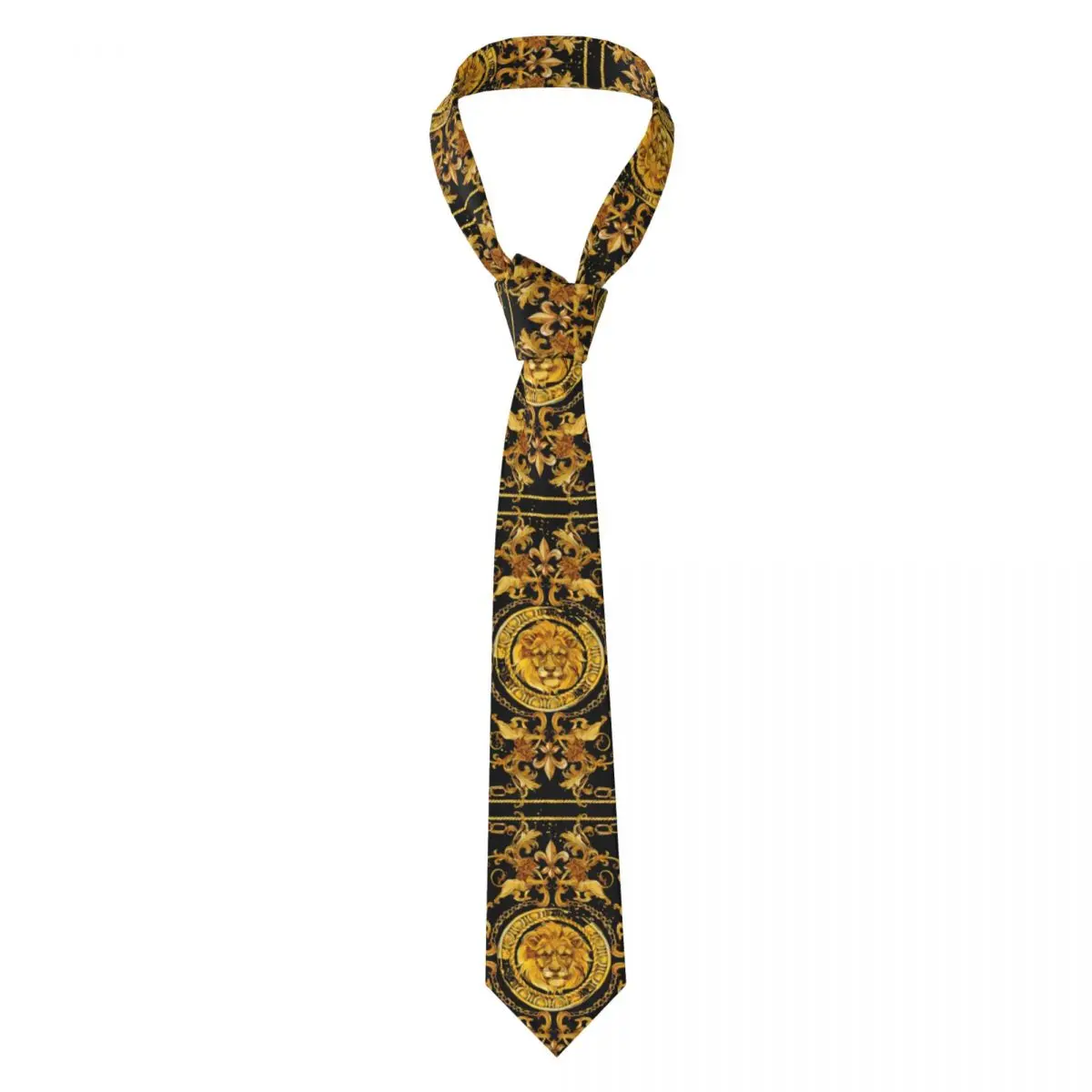 

Custom Golden Lion And Damask Ornament Tie Mens Luxury Baroque Floral Cravat For Father's Day