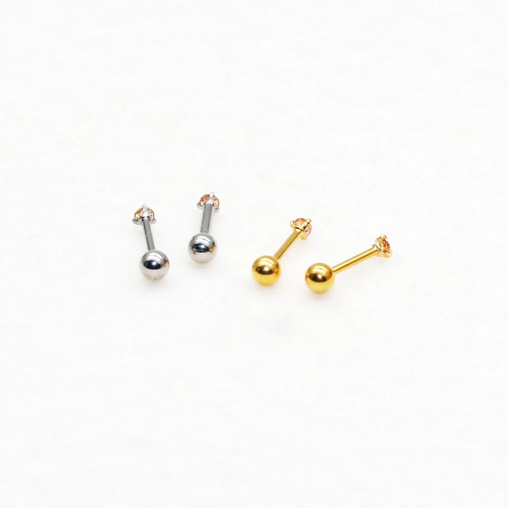 Mini 20G Edelstahl-Ohrstecker mit Schraubverschluss 0,8x6mm Champagner Damen Mädchen Modeschmuck Allergiefrei Farbecht – Detail 2