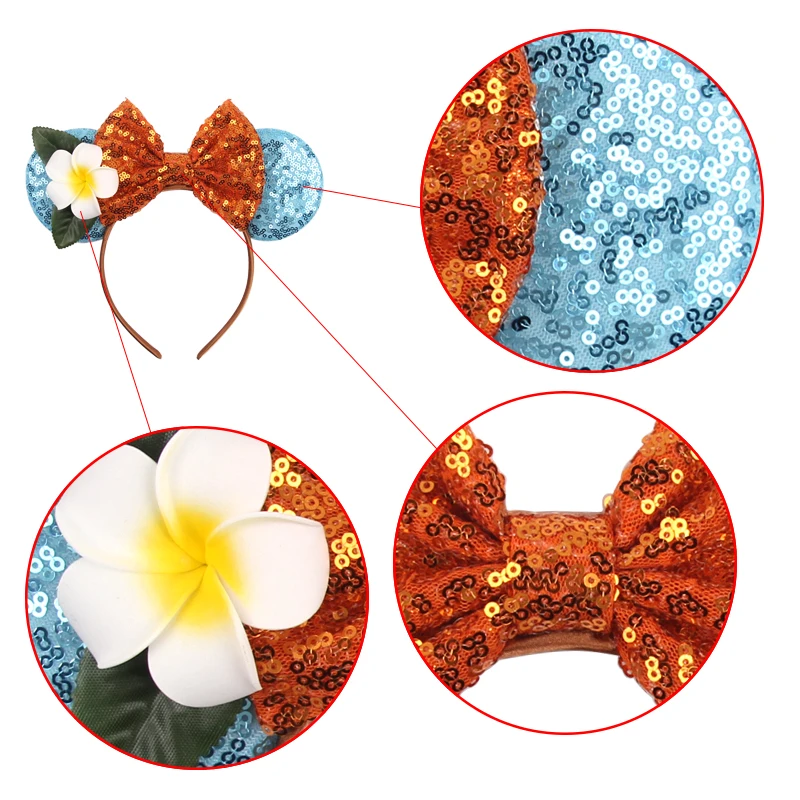 Disney Maui Hook Headbands for Girls Mickey Mouse Ears Hair Accessories Women Cosplay Moana Hairbands Kids Leaves Shell Headwear view 4