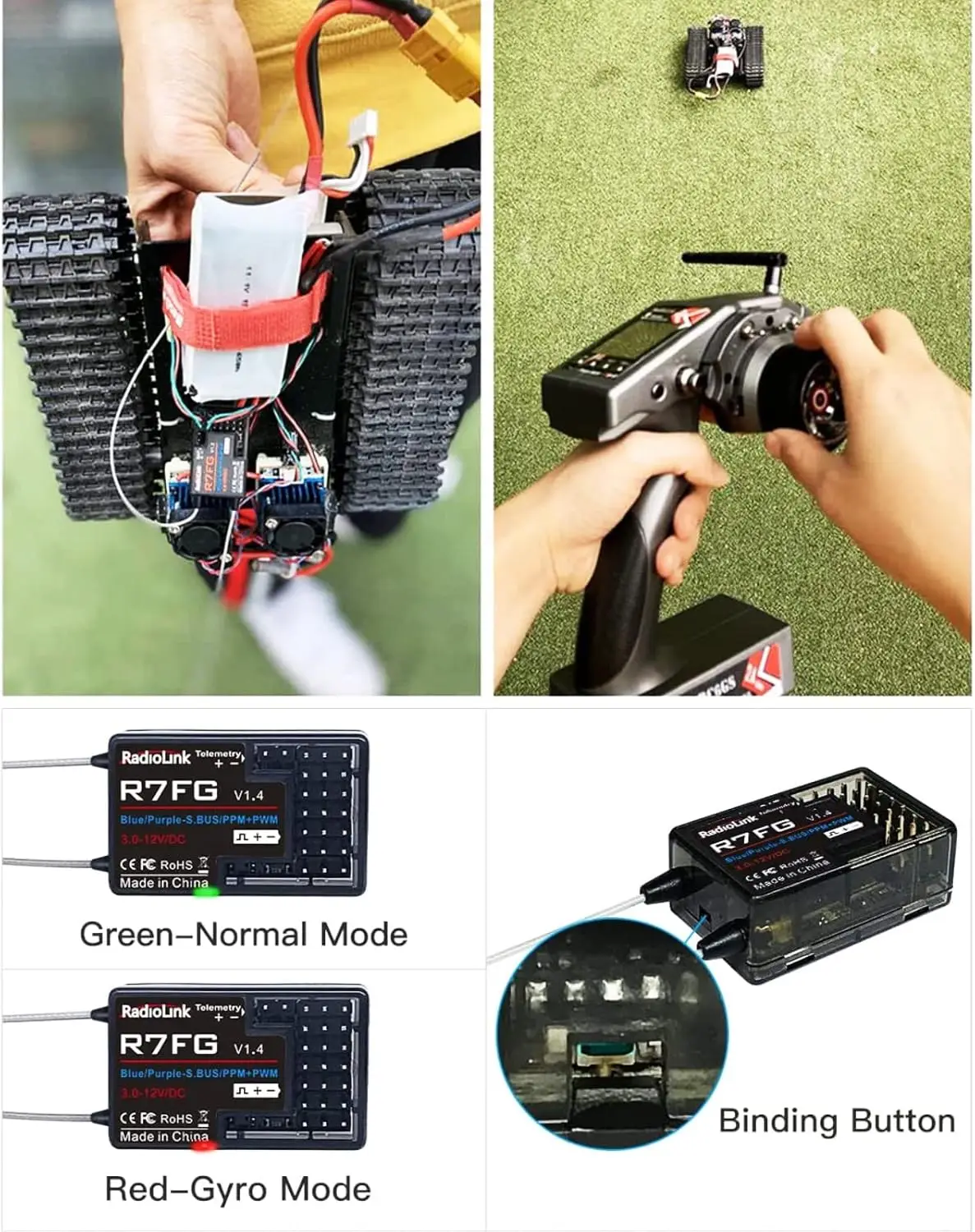 RadioLink R7FG 2.4GHz 7CH Dual Antenna Reciever High Voltage Integrated Gyro Version For Radiolinks RC6GS RC Transmitter