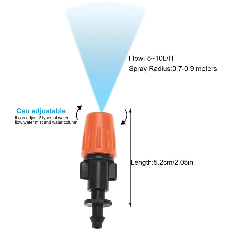 50 Pcs Drip Irrigation Nozzle, Water Nozzle, Adjustable in 2 Modes: Water Mist and Water Column