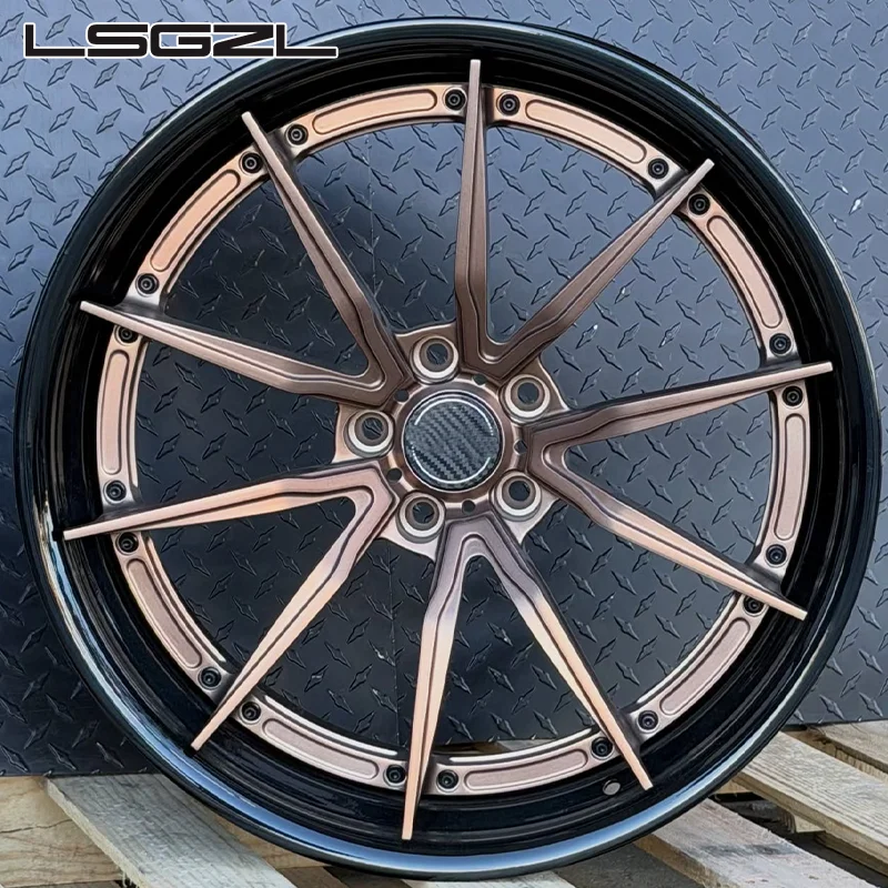 LSGZL 2/3 Pieces Forged Wheels 17 18 19 20 21 22 Inch Bronze Spokes Glossy Black Lip 5x127 5x120  Car for Lexus BMW Audi