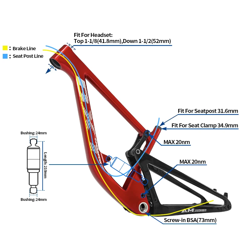 BXT Carbon Suspension Frames, All Mountain AM Suspension Frame fit Travel 150mm, Disc Brake 29er Boost 148, UDH Rear Hook