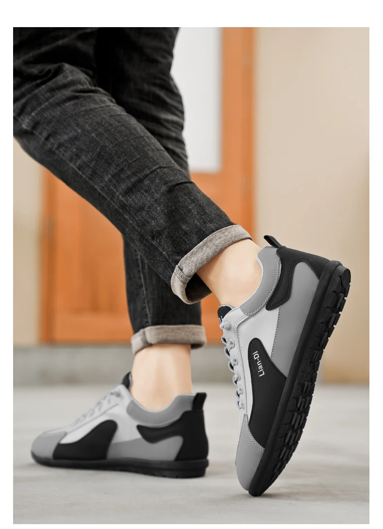 Niedrig geschnittene Herrenschuhe, große Größen, neue Frühlings- und Herbstmodelle, atmungsaktive Leder-Freizeitsportschuhe, weiche Sohle, rutschfest, Herren-Sneaker zum Autofahren. – Detail 14