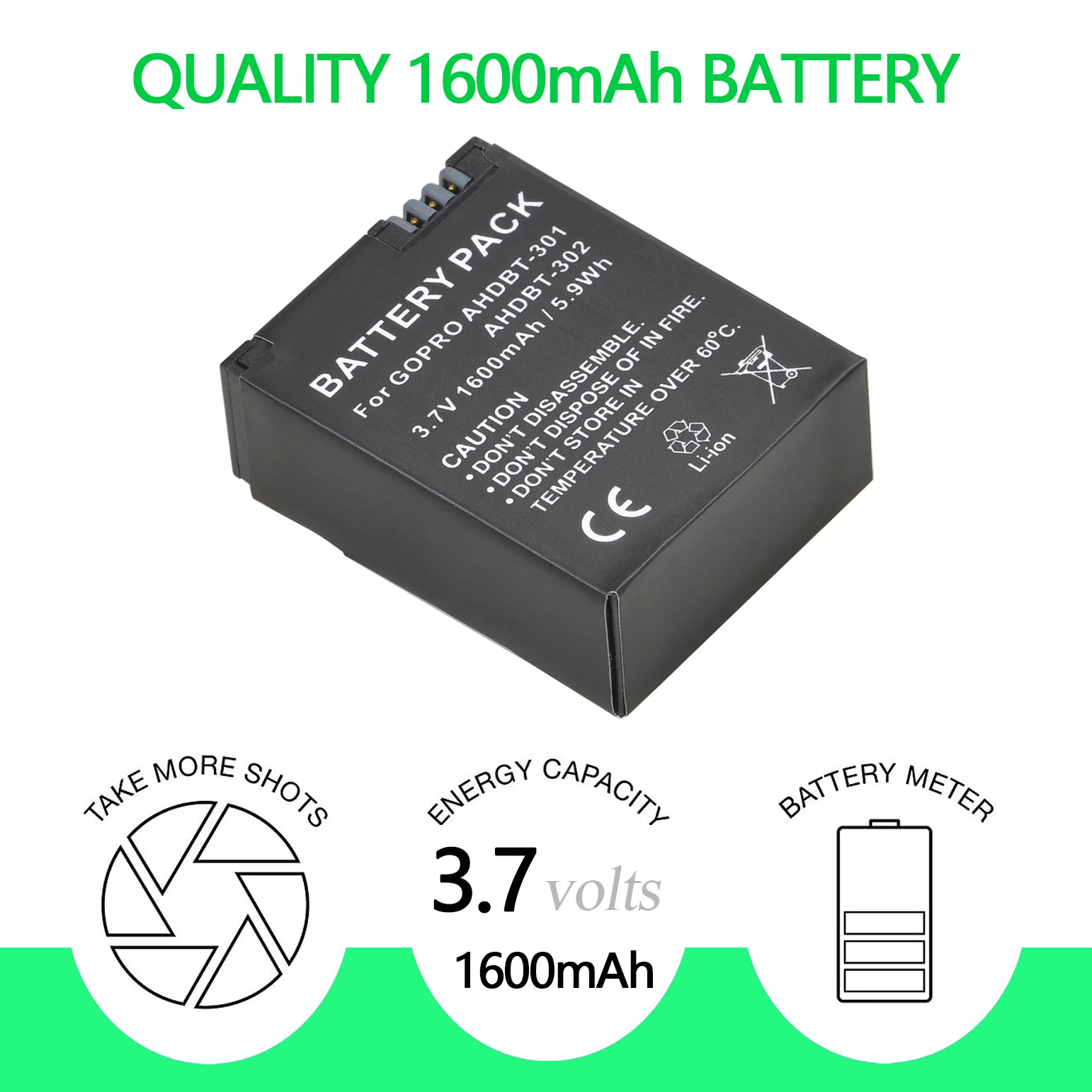 1600mAh AHDBT-301 302 Battery+LED USB Charger for GoPro Hero3+Go Pro hero 3 hero 3 Black Edition White Silver Edition HD Cameras