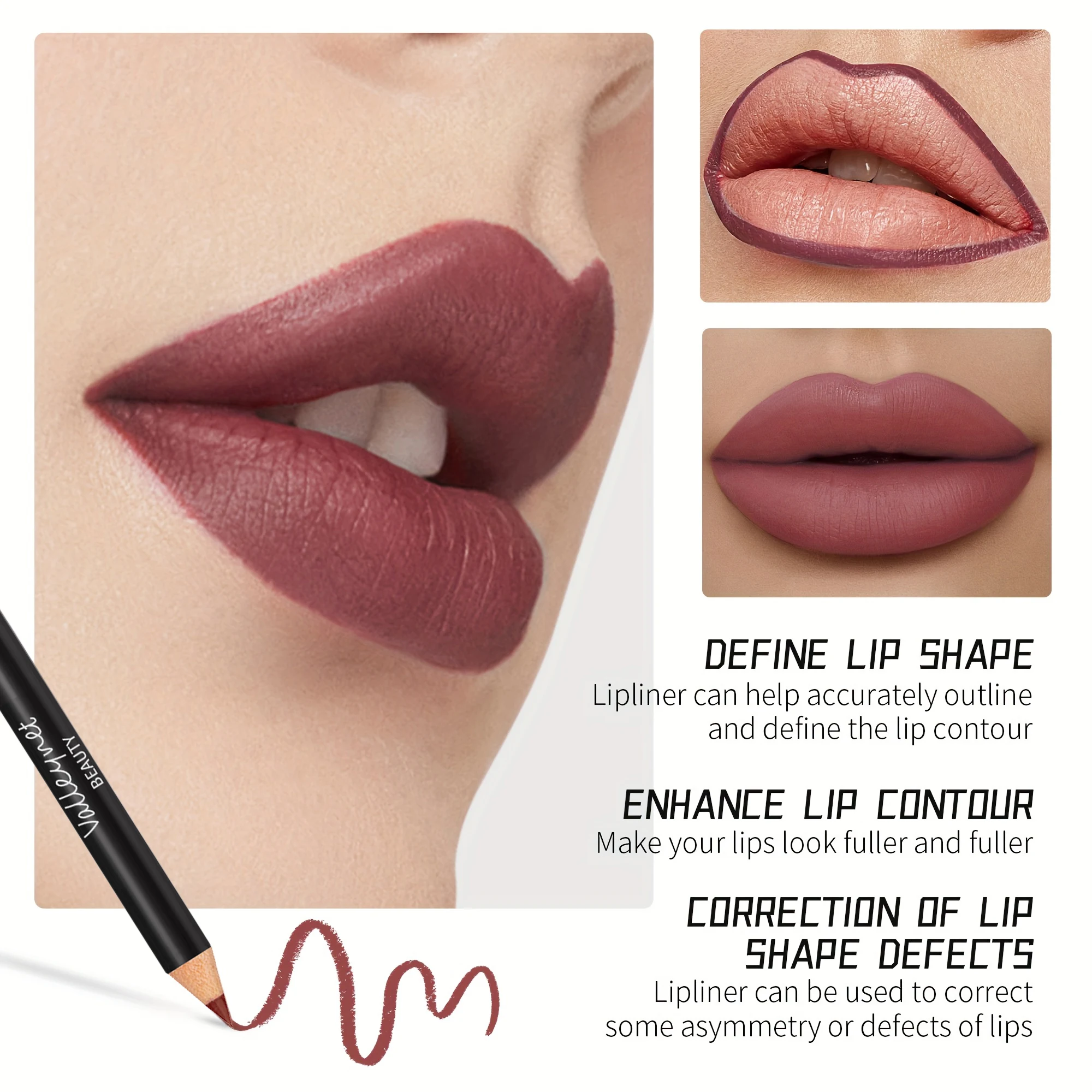 6 個セット超極細木製リップライナーセットヌードブラウンベルベットマット長持ち防水リップコンボセットメイクアップチュートリアル化粧品