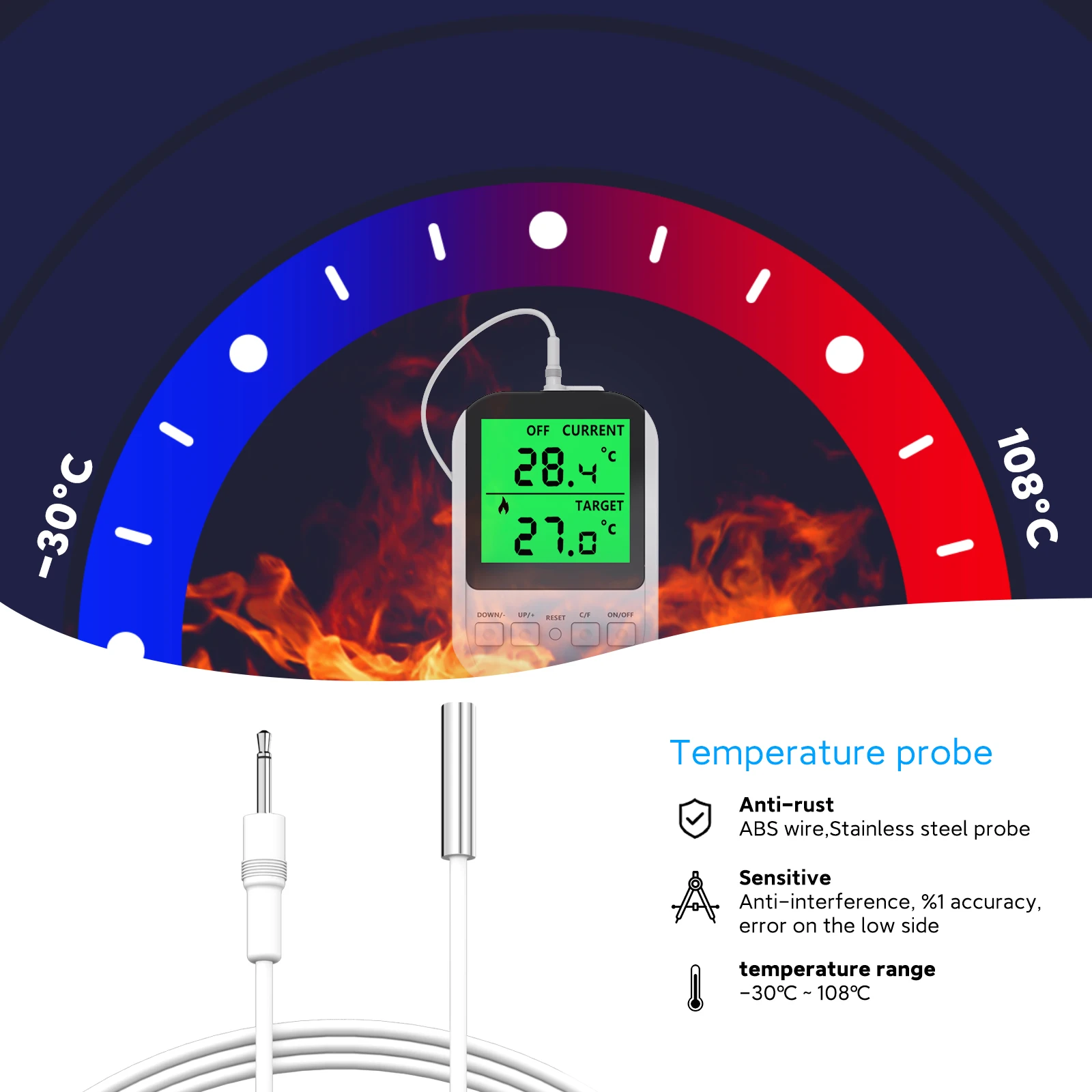 Nashone-enchufe de salida del termostato, controlador de temperatura de calefacción y refrigeración, 220V, para Terrario de reptiles, Enfriador de