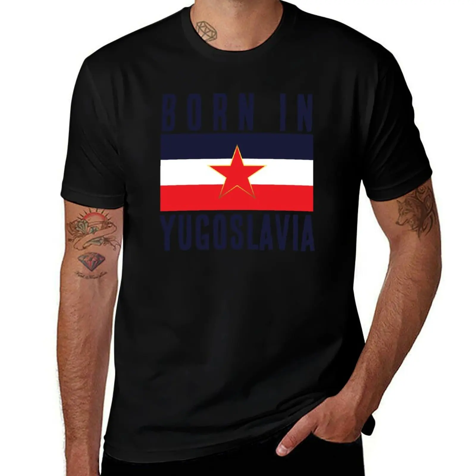 

Born In Ex Yugoslavia Jugoslavija SFRJ Grb Zastava T-Shirt man t shirt heavy cotton t shirt custom print T-Shirt