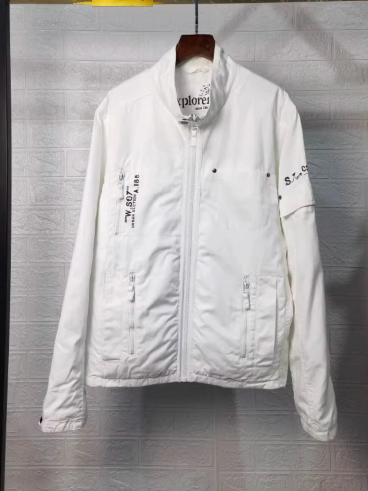 

Мужская куртка из чистого хлопка, весна-осень, модная повседневная длинная рабочая одежда с воротником-стойкой, белая верхняя одежда, облегающая одежда irt