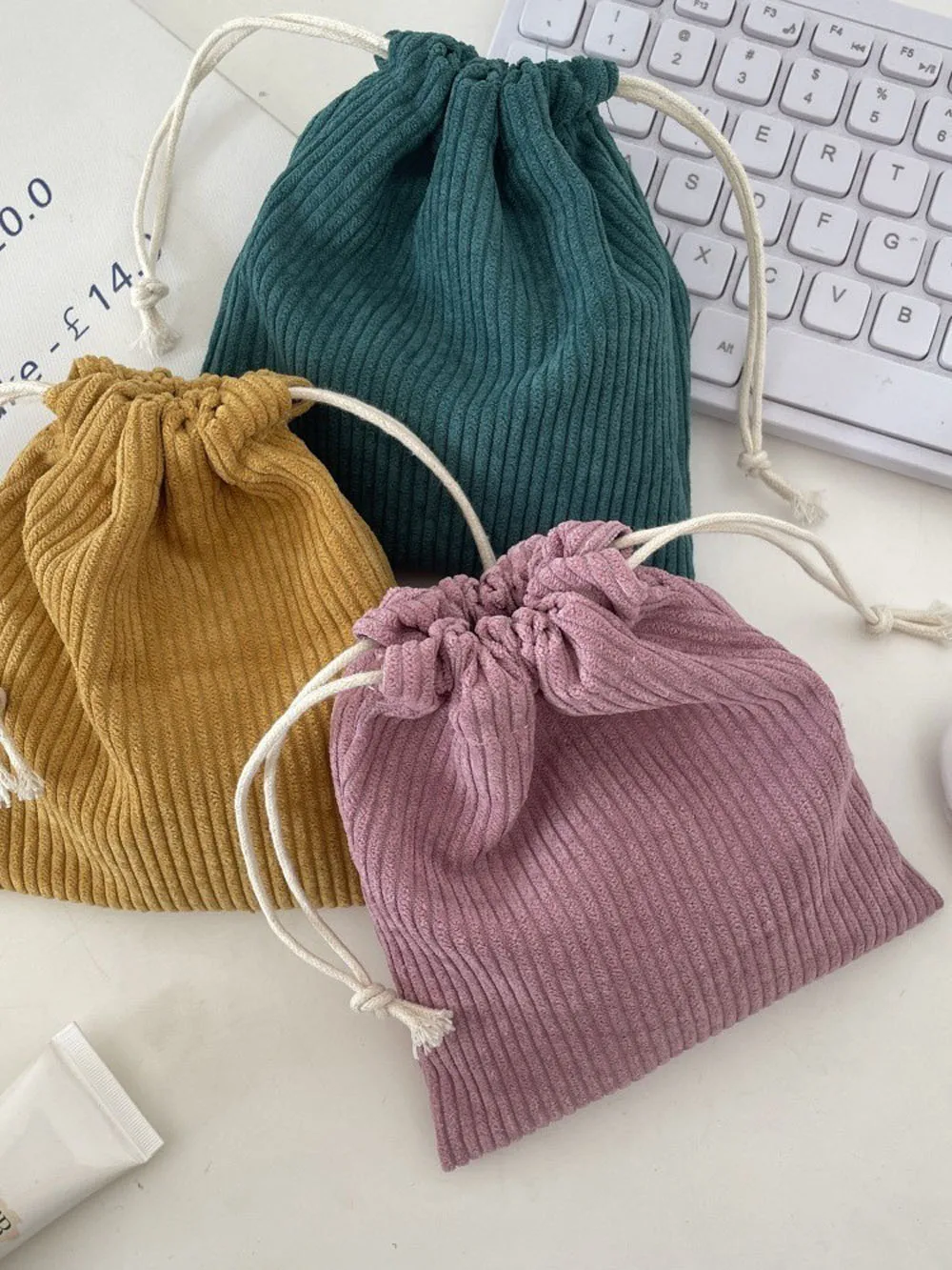 50pcs 14x16cm/5.5x6.3 inch Drawstring Corduroy Bags Portable Cosmetic Bag for Birthday Party Wedding Gift Packaging Pouches