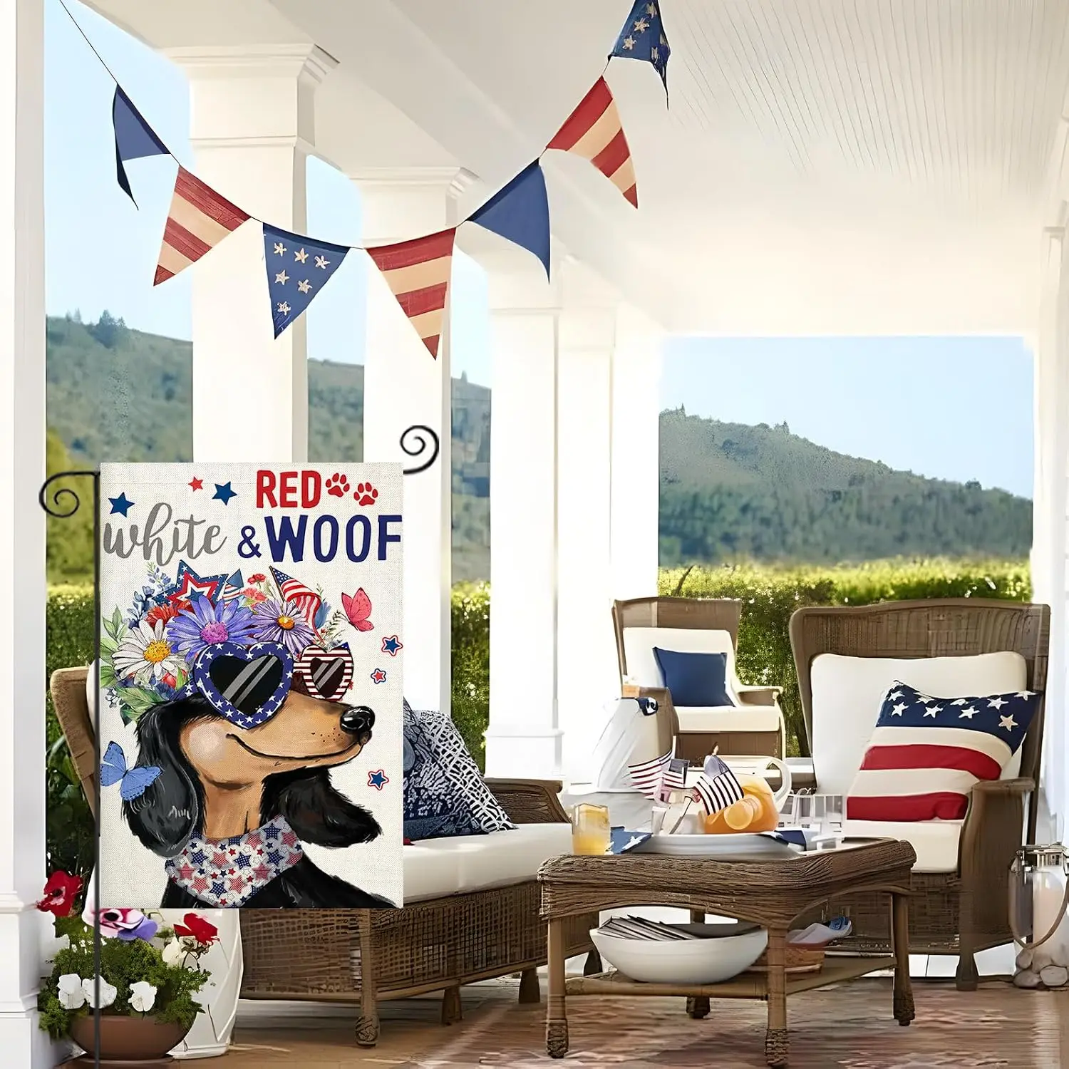 4th of July Dachshund Dog Garden Flags 12x18 Inch Double Sided | Patriotic RED WHITE & WOOF,Small Summer Decorations for llp