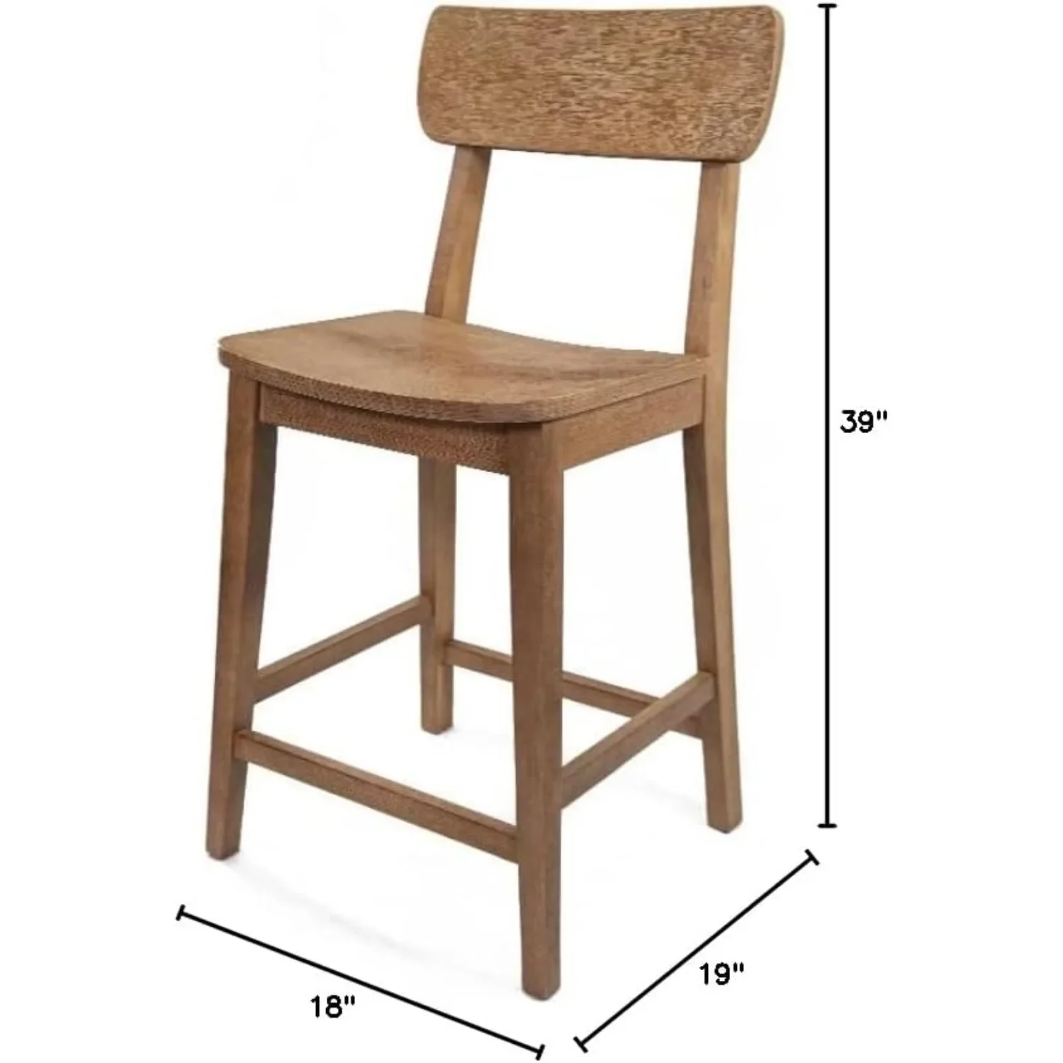 Taburete de bar de madera de 24" de estilo antiguo, acabado desgastado y detalles de cepillo de alambre, asiento acolchado fijo para taberna y isla de cocina