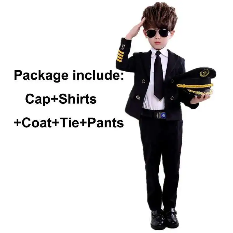 Kinderdag Pilot Uniform Stewardess Cosplay Halloween-kostuums voor kinderen Vermomming Meisje Jongen Kapitein Vliegtuigen Fancy Kleding - afbeelding 1