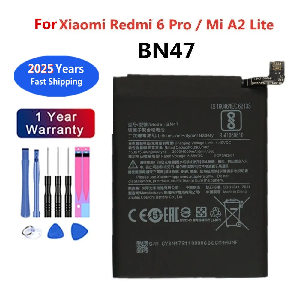 

2025 Years Battery BN47 For Xiaomi Mi A2 Lite A2Lite Redmi 6Pro 6 Pro 4000mAh Battery Bateria Fast Shipping